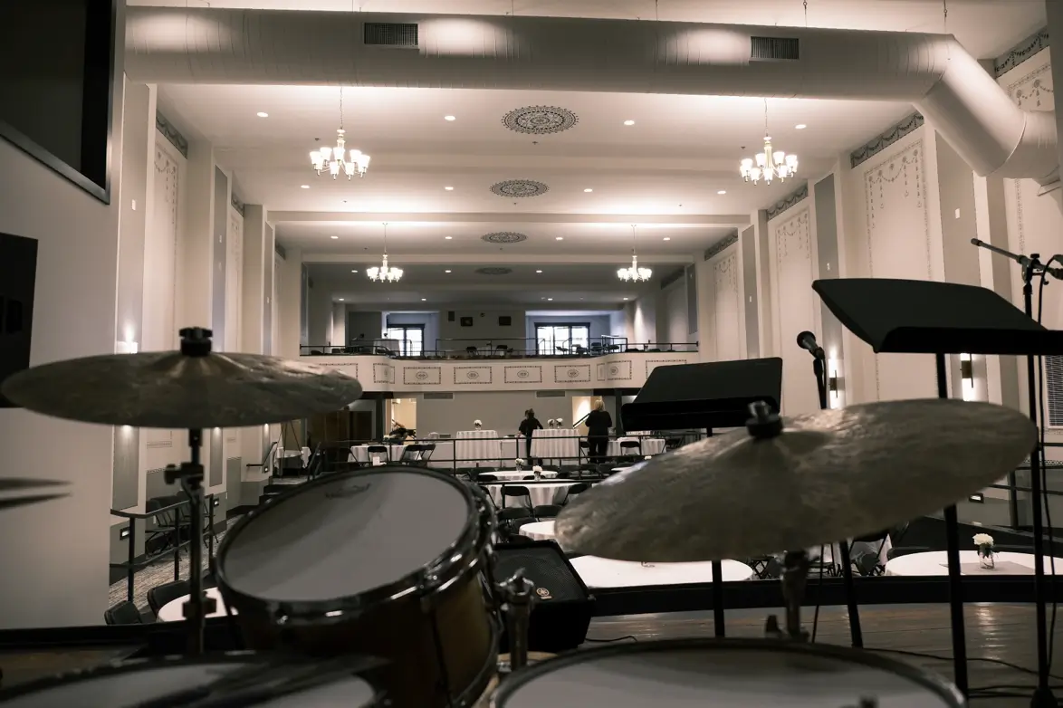 close up of drum set on the dawn theater stage